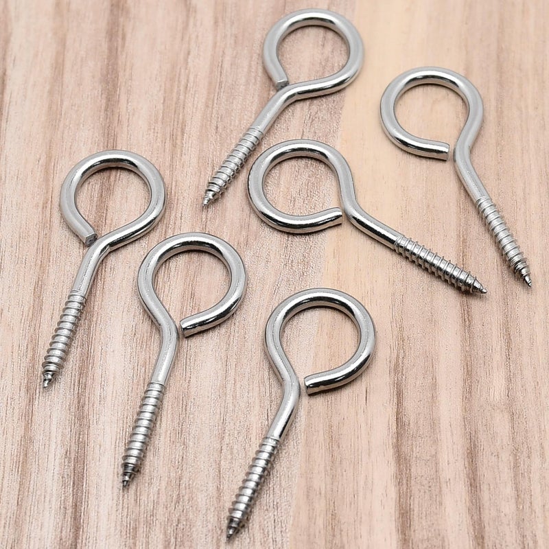 Surf turtle M5 6 Pcs 304 Stainless Steel Screw Eye Hooks,2-1/2 Inches Eyes Screw Hooks,Heavy Duty Screw,Rust-Resistant Self Tapping Eyelet Bolts,Load Bearing 200LB - Image 3
